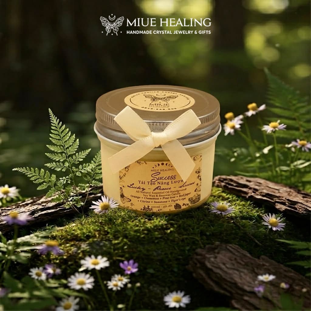 Nến Sáp Ong Handmade Spell 100g Mix Đá Tự Nhiên - Miue.healing