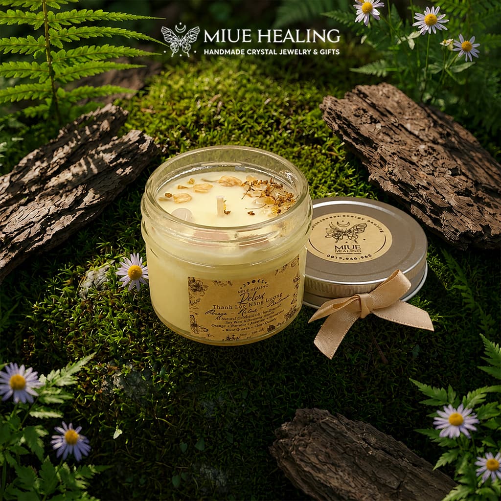 Nến Sáp Ong Handmade Spell 100g Mix Đá Tự Nhiên - Miue.healing