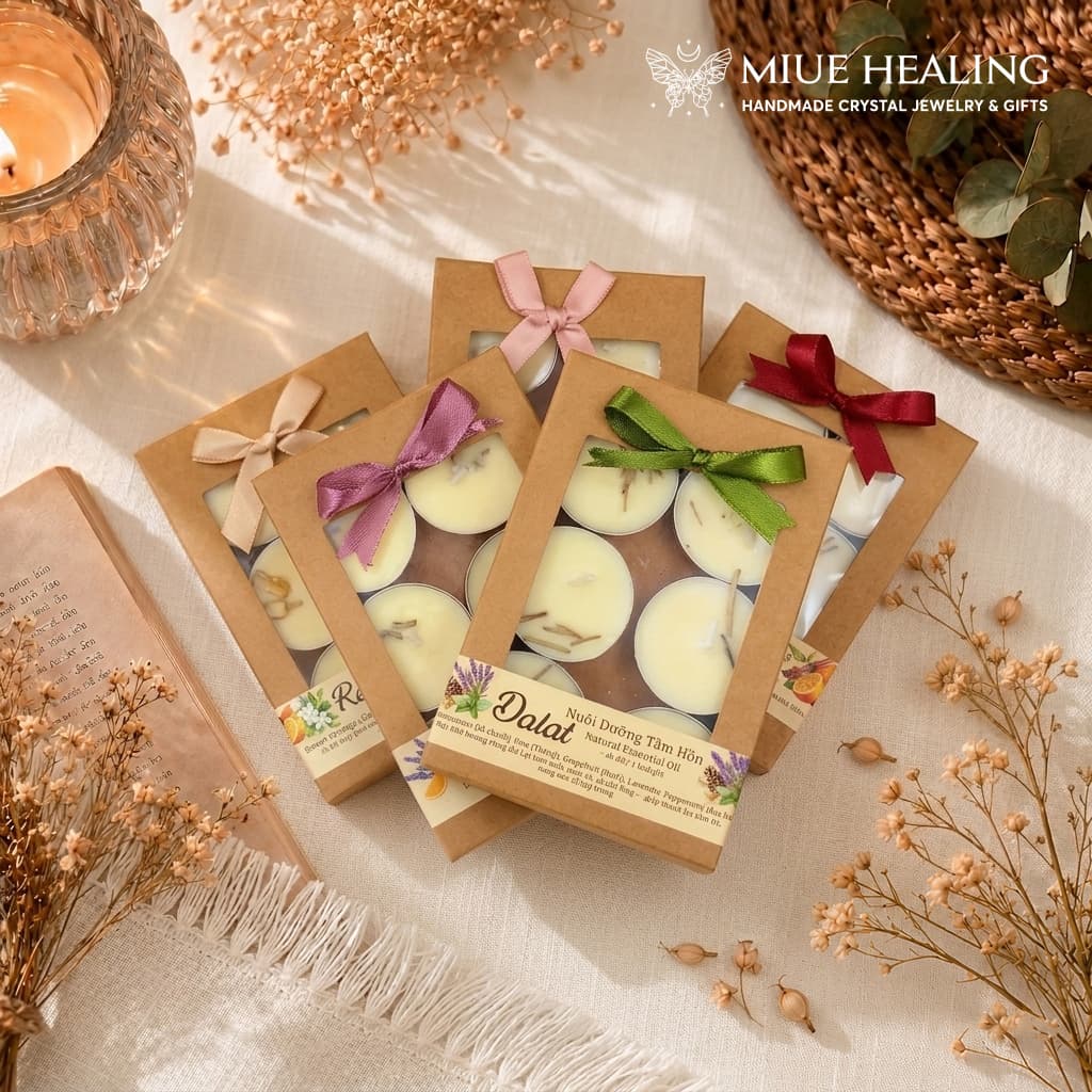 Hộp 6 Viên Nến Tealight Sáp Ong Tự Nhiên Natural Essential Oil - Miue.healing