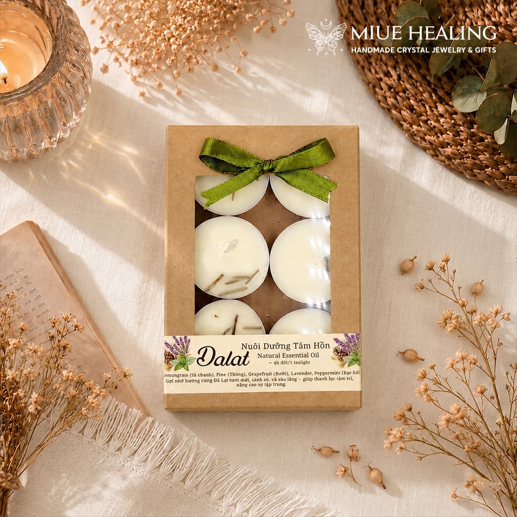 Hộp 6 Viên Nến Tealight Sáp Ong Tự Nhiên Natural Essential Oil - Miue.healing