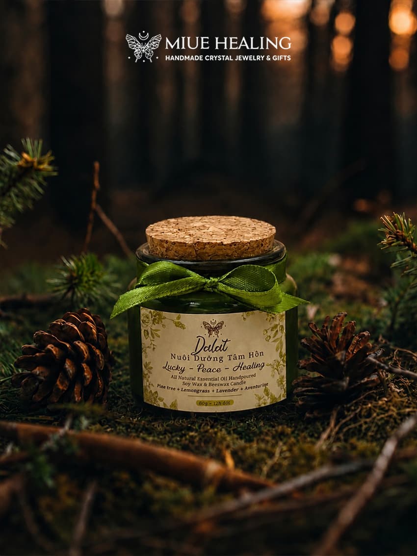 Nến Sáp Ong Handmade 80g Mix Đá Tự Nhiên Và Hoa Khô - Miue.healing